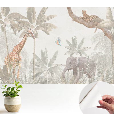 Tapeta fotograficzna samoprzylepna Egzotyczna fauna i flora w pastelowych tonach