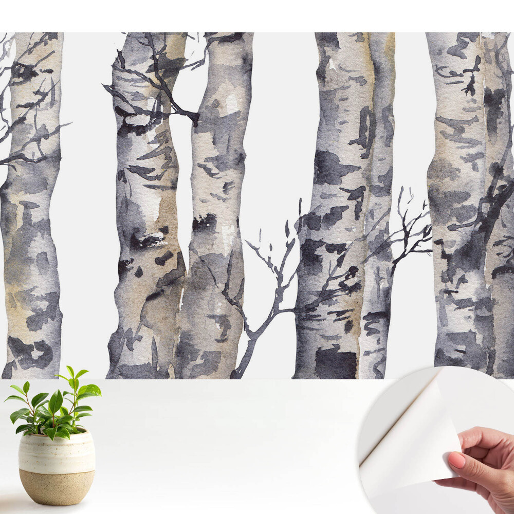 Fototapeta z nadrukiem samoprzylepna Szare pnie osik w akwareli