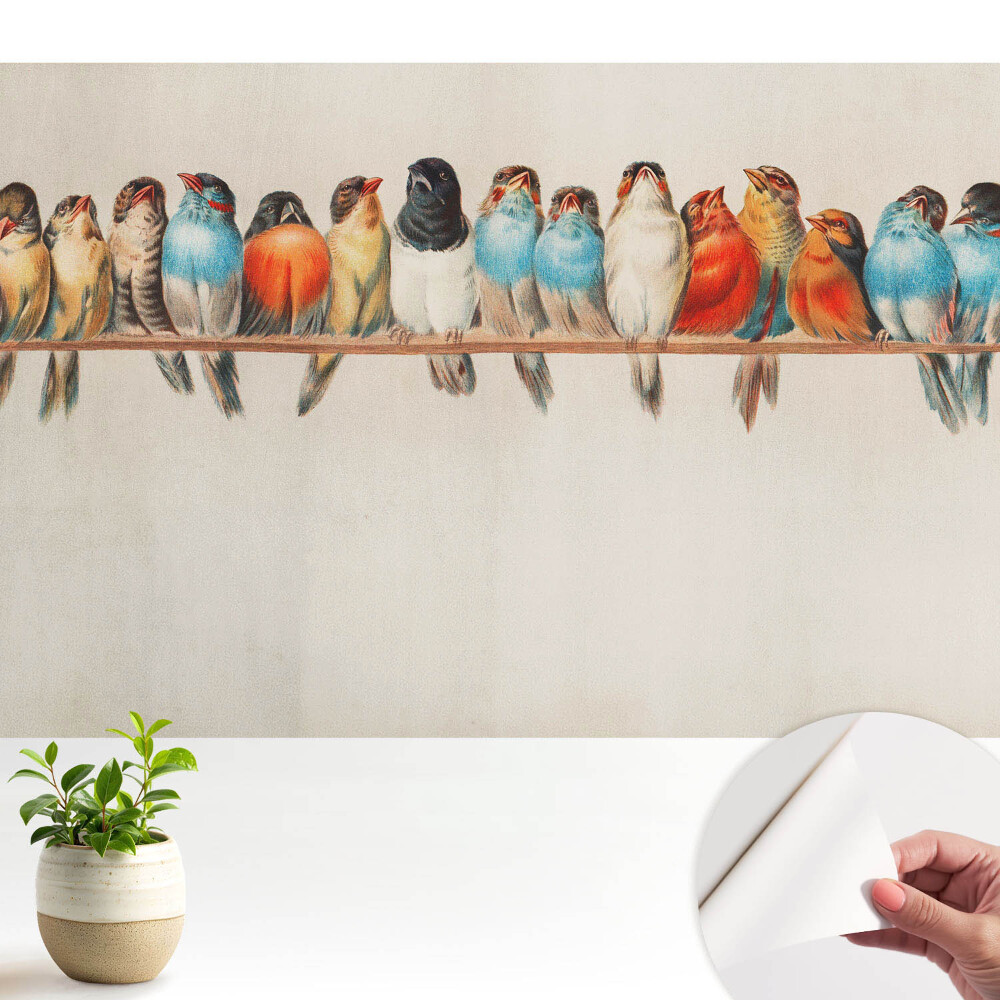 Fototapeta samoprzylepna do salonu Kolorowe ptaki na gałęzi w klasycznym stylu