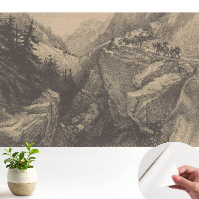 Tapeta fotograficzna samoprzylepna Górski krajobraz z podróżnikami