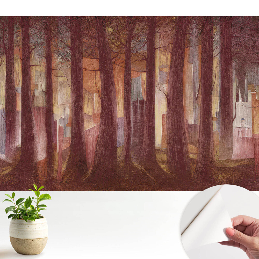 Fototapeta Las z abstrakcyjnymi budynkami w tle