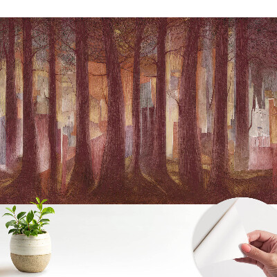 Fototapeta Las z abstrakcyjnymi budynkami w tle