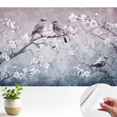 Fototapeta z nadrukiem samoprzylepna Ptaki na gałęziach kwiatów