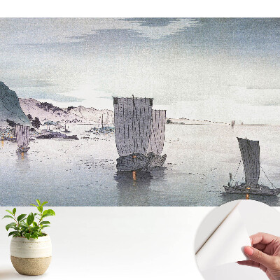 Fototapeta z nadrukiem samoprzylepna Żaglówki na spokojnym akwenie wśród wzgórz