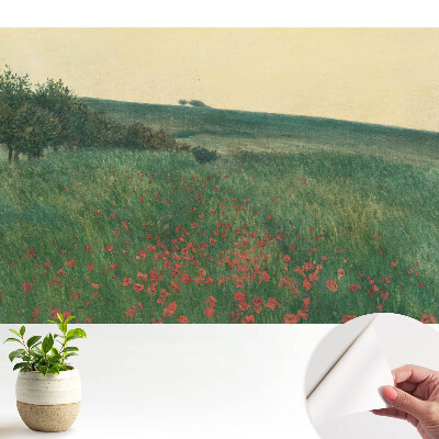 Tapeta fotograficzna samoprzylepna Rustykalna łąka pełna maków i drzew