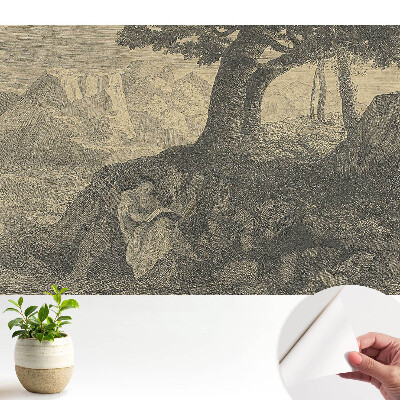 Fototapeta samoprzylepna do salonu Nastrojowy krajobraz czytający pod drzewem