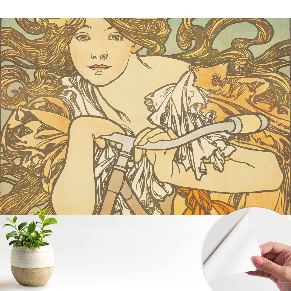 Fototapeta na wymiar do sypialni Kobieta na rowerze w stylu art nouveau