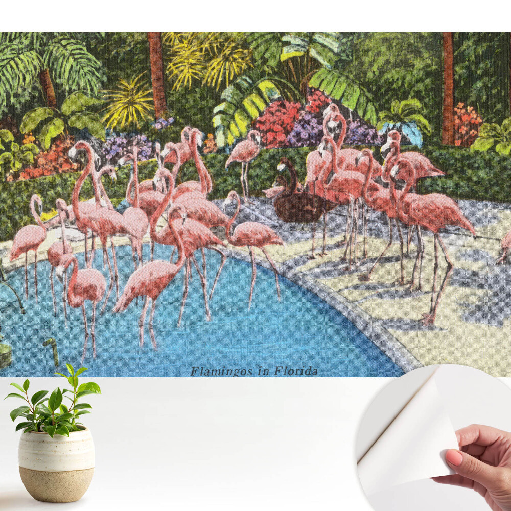 Fototapeta z nadrukiem samoprzylepna Flamingi przy basenie