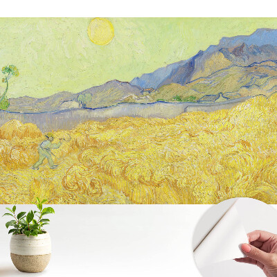 Fototapeta z nadrukiem samoprzylepna Żółte pole pszenicy z krajobrazem