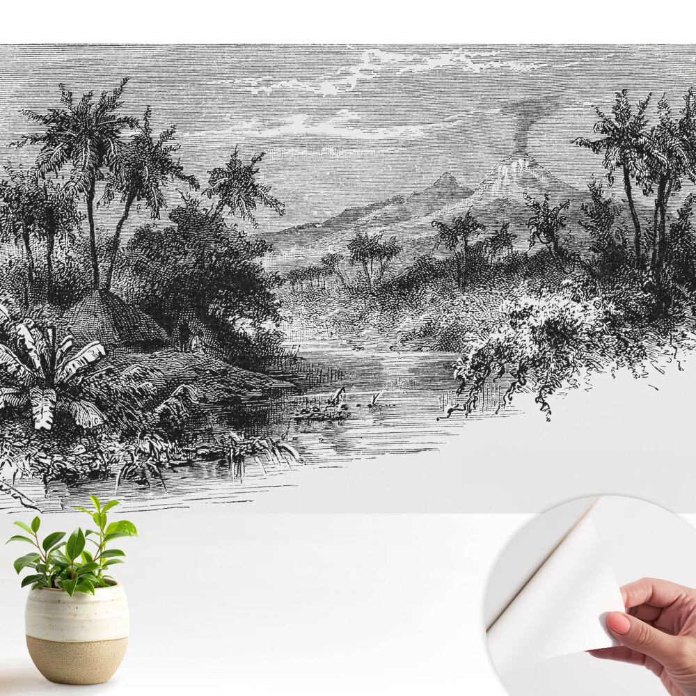 Tapeta fotograficzna samoprzylepna Tropikalna rycina z wulkanem