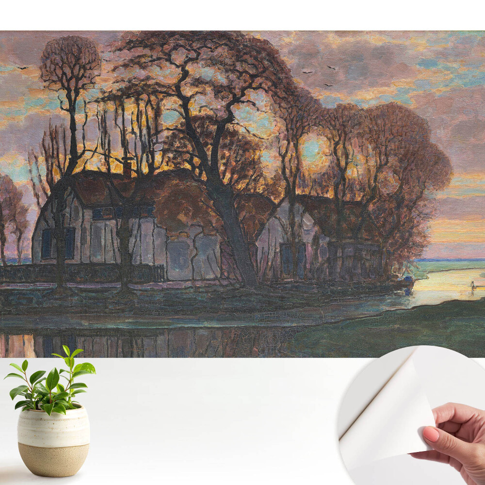 Tapeta fotograficzna samoprzylepna Zachodzące słońce drzewa rzeka spokój