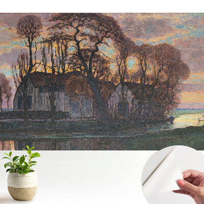 Tapeta fotograficzna samoprzylepna Zachodzące słońce drzewa rzeka spokój