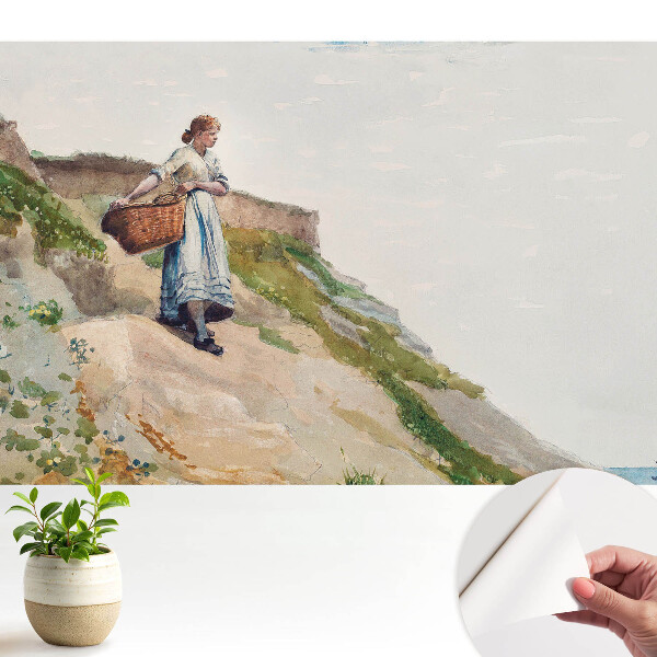 Fototapeta na wymiar do sypialni Kobieta z koszem na skarpie