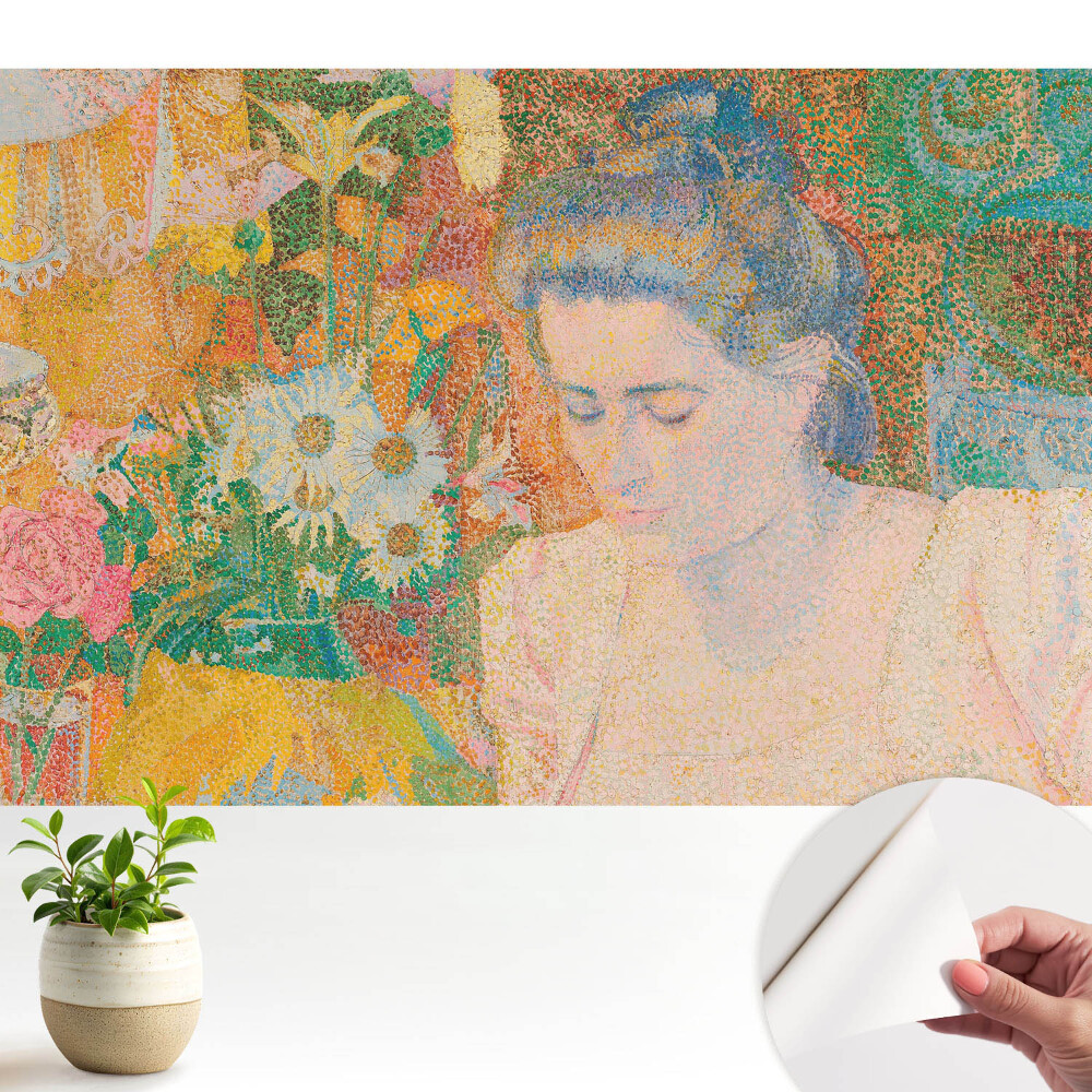 Fototapeta do salonu Zamyślona kobieta w otoczeniu kwiatów