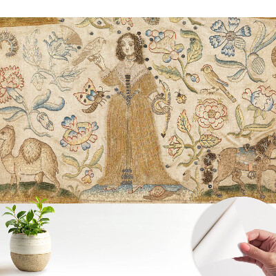 Fototapeta do salonu Kwiatowy pejzaż z postacią w centrum