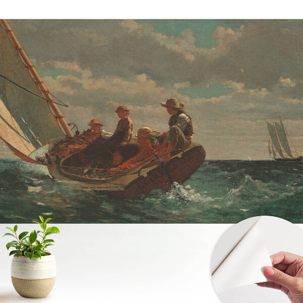 Fototapeta Łódź na wzburzonym morzu z grupą osób