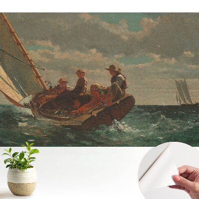 Fototapeta Łódź na wzburzonym morzu z grupą osób