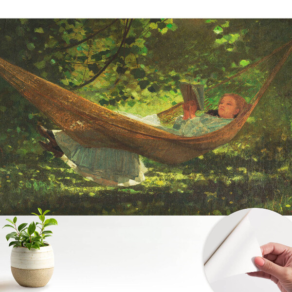 Fototapeta samoprzylepna do salonu Dziewczynka w hamaku pod drzewami