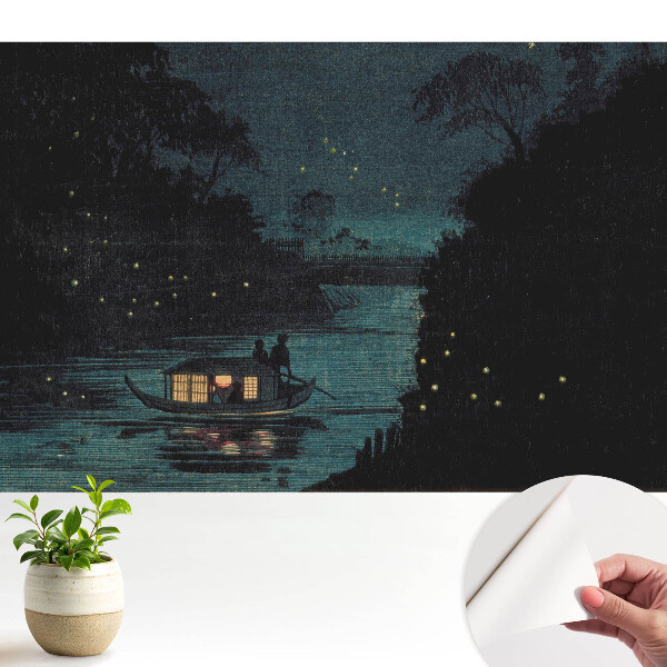 Fototapeta z nadrukiem samoprzylepna Nocna łódź otoczona świetlikami