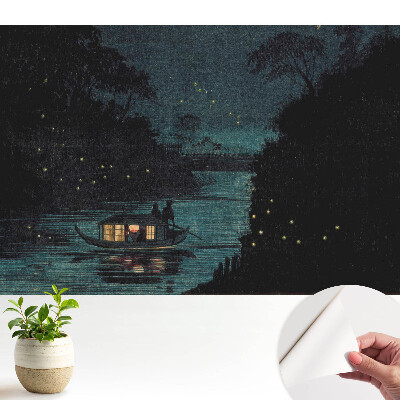 Fototapeta z nadrukiem samoprzylepna Nocna łódź otoczona świetlikami