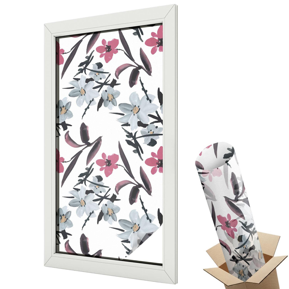 Mleczna folia na okno witraż Kwiatowy wzór