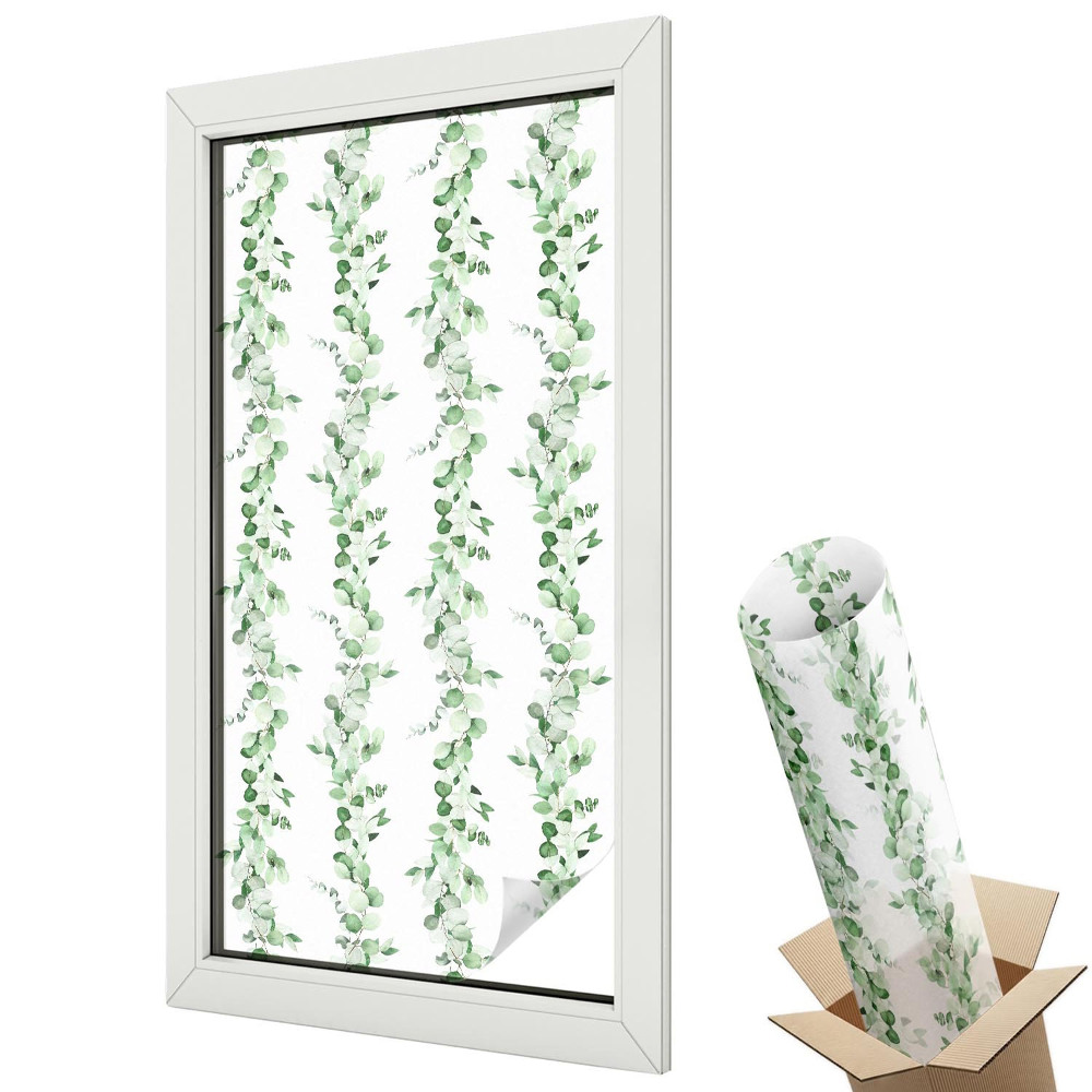 Mleczna folia na okno witraż Zielone girlandy