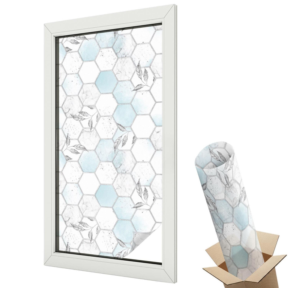 Mleczna folia na okno witraż Kafle liście