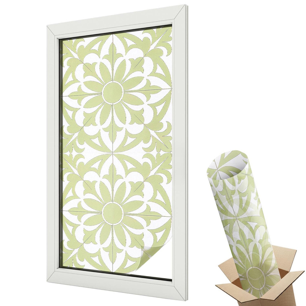 Witraż naklejka na okno Zielony ornament