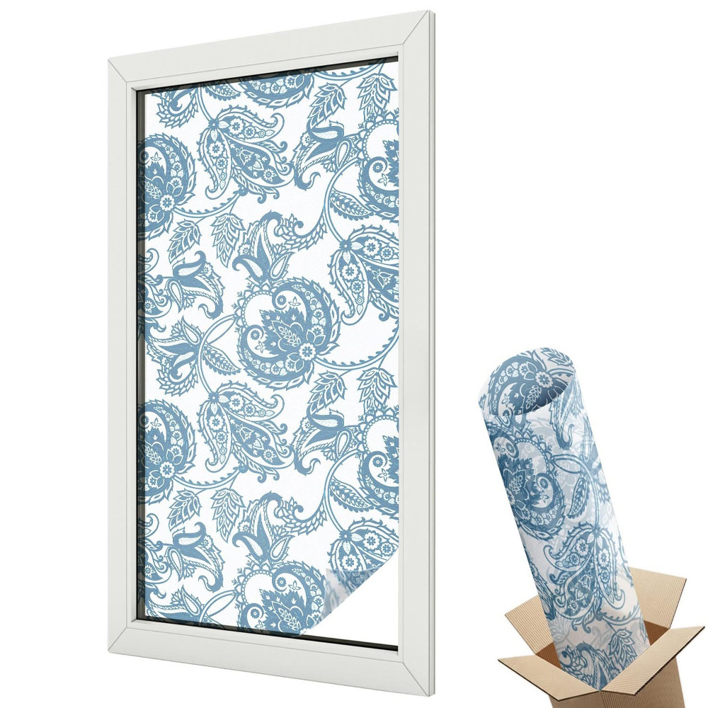 Mleczna folia na okno witraż Niebieskie ornamenty