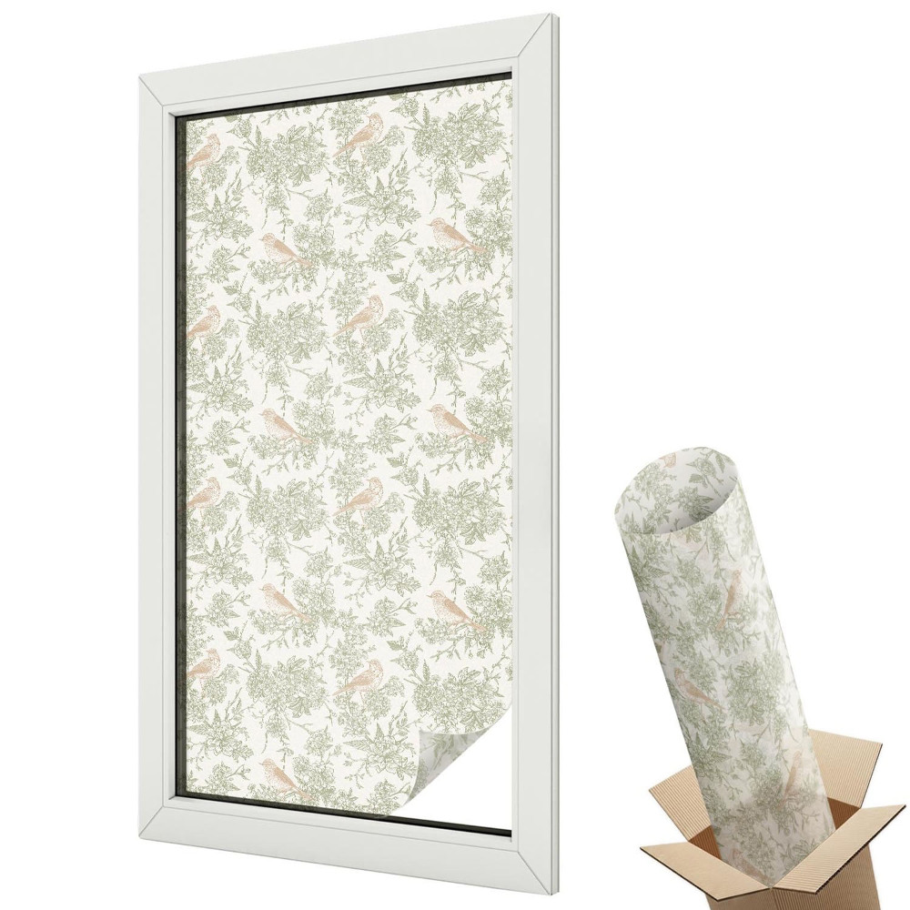 Witraż naklejka na okno Ptaki rośliny