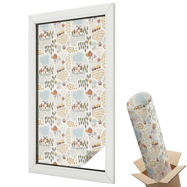 Mleczna folia na okno witraż Sielankowa wieś