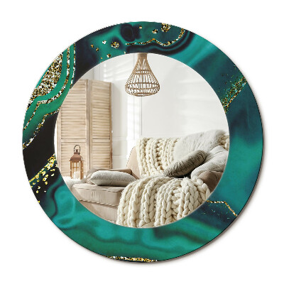 Lustro z nadrukiem okrągłe Szmaragdowy marmur