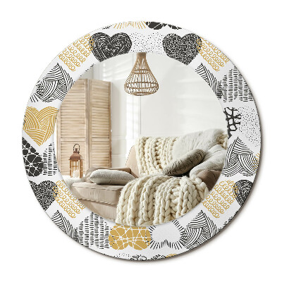 Lustro dekoracyjne okrągłe Serca styl Doodle