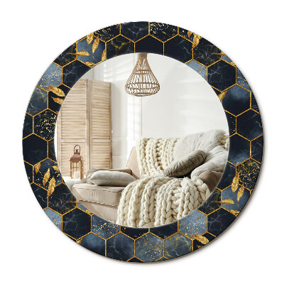 Lustro z nadrukiem okrągłe Marmur heksagon