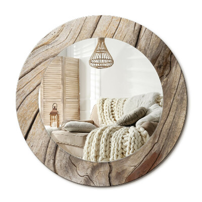 Lustro z nadrukiem okrągłe Pęknięte drewno