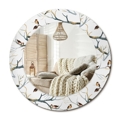 Lustro z nadrukiem okrągłe Wróbelki ptaki gałęzie