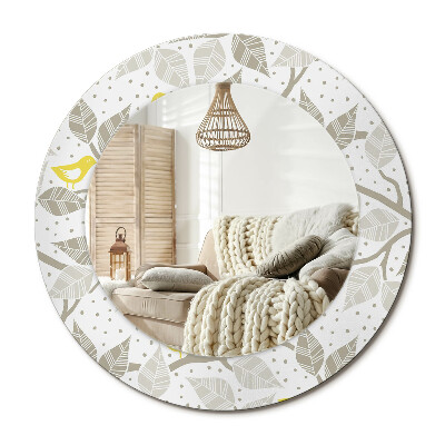 Lustro z nadrukiem okrągłe Żółte ptaki na gałęziach