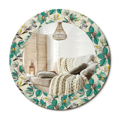 Lustro z nadrukiem okrągłe Kwiaty i ptaki