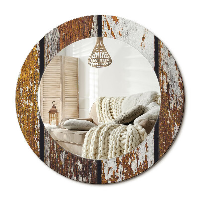 Lustro z nadrukiem okrągłe Ciemne drewno vintage