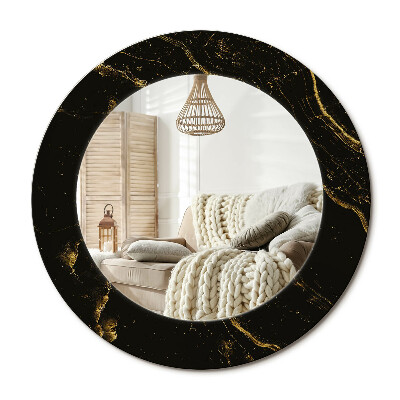 Lustro z nadrukiem okrągłe Czarny marmurek