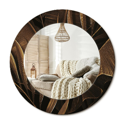 Lustro z nadrukiem okrągłe Brązowe liście bananowca