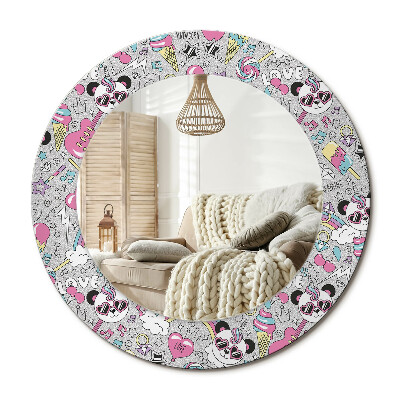 Lustro z nadrukiem okrągłe Panda jednorożec