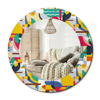 Lustro z nadrukiem okrągłe Geometryczne tropikalne ptaki