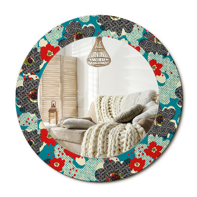 Lustro dekoracyjne okrągłe Retro kwiaty wzór