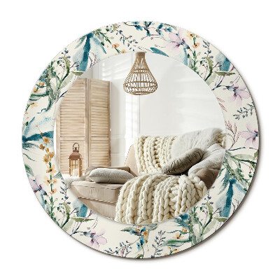 Lustro z nadrukiem okrągłe Kwiaty akwarelowe