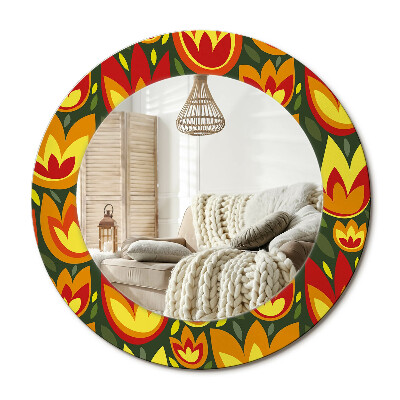 Lustro dekoracyjne okrągłe Tulipany retro