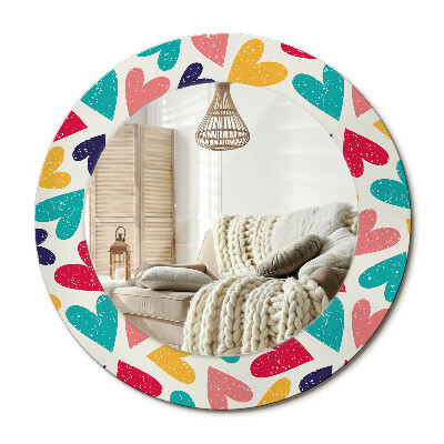 Lustro z nadrukiem okrągłe Kolorowe serca