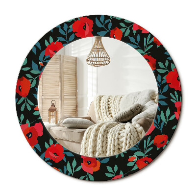 Lustro z nadrukiem okrągłe Czerwony mak