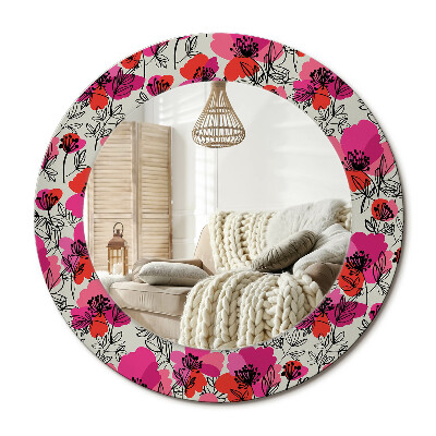 Lustro z nadrukiem okrągłe Różowe maki