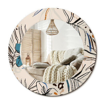 Lustro z nadrukiem okrągłe Kwiaty z wzorem dżungli